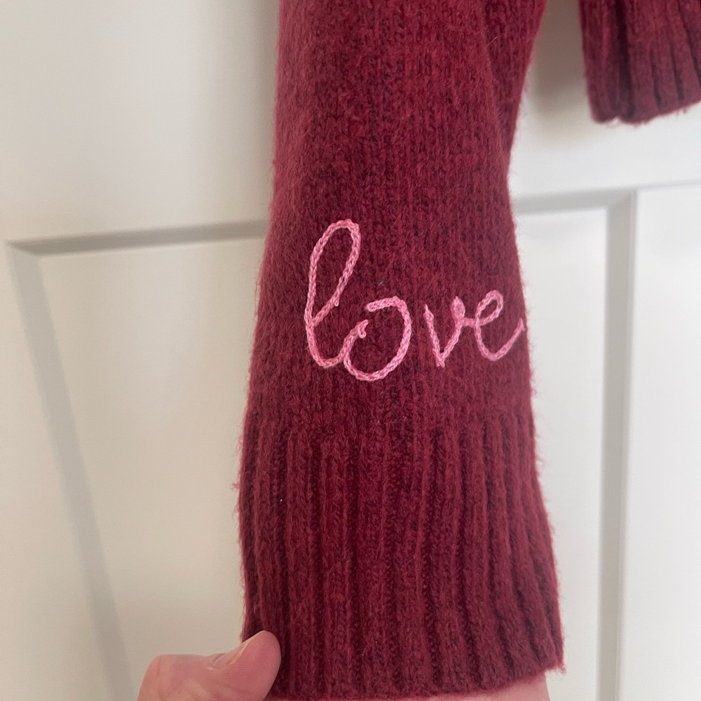 Women's Burgundy Sweater with Pink Rose Embroidery - Picture 4 of 5
